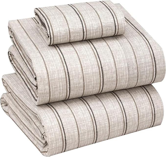 High-Grade RUVANTI Cotton Sheets – Twin Size Percale Bedding Cooling amp Breathable Floral Design Durable with a Crisp Soft amp Comfortable Feel 16 quot Deep Pocket 3-Piece Set Brown Stripes Authentic