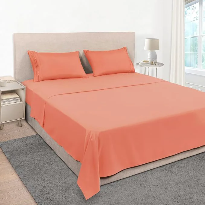 Minimalist Mejoroom Full Size Sheet Set – Soft Microfiber Bed Sheets – Deep Pocket Fitted Sheet Breathable Wrinkle amp Fade Resistant – 4 Piece Full Coral Effective