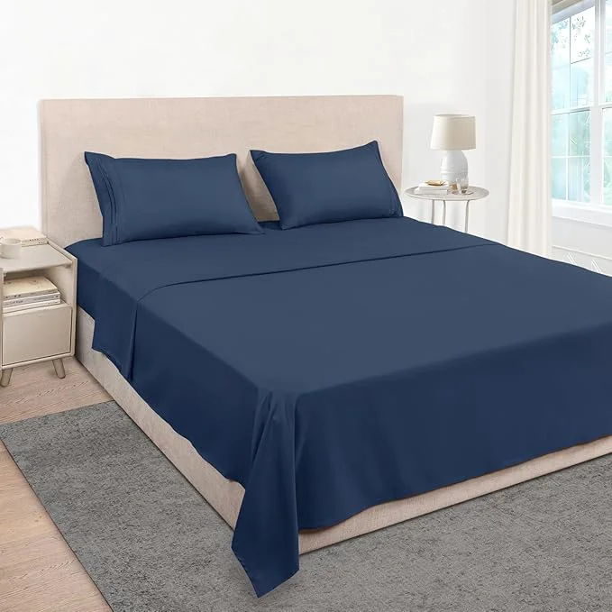 Trusted Mejoroom Full Size Sheets – 1800TC Luxury Full Sheets with 16 Inch Deep Pocket – Premium Bedding Collection – Extra Soft Breathable Wrinkle Fade amp Stain Resistant – 4 Piece Full Navy Fine