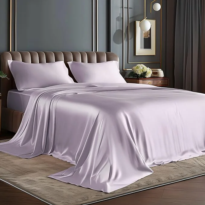 Casual BEDELITE Satin Sheets Queen Size Bed Set Luxury Soft Lavender Silky Sheets for Hair and Skin Similar to Silk Bed Sheets Set 4 Pieces with 1 Deep Pocket Fitted Sheet 1 Flat Sheet and 2 Pillowcases Expertly Made