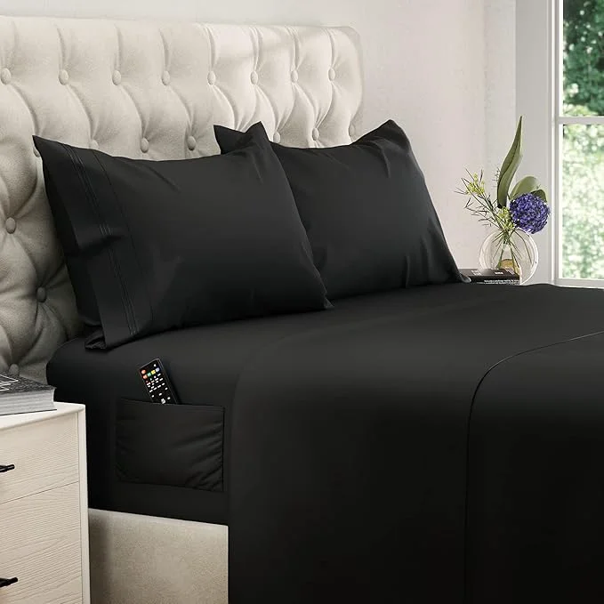 Artisan DREAMCARE Queen Sheet Set – 4 pcs Cooling Sheets – up to 21 Extra Deep Pocket Queen Sheets – Hotel Luxury Sheets amp Pillowcases – Superior Softness Fine Microfiber with Side Pocket – Black Next-Generation