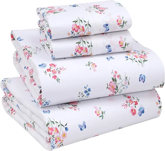 Casual RUVANTI Cotton Sheets – Full Size Percale Bedding Cooling amp Breathable Floral Design Durable with a Crisp Soft amp Comfortable Feel 16 quot Deep Pocket 4-Piece Set Funa Flora Verified