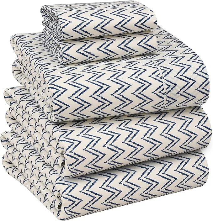 Exclusive RUVANTI Cotton Sheets – Split King Size Percale Bedding Cooling amp Breathable Floral Design Durable with a Crisp Soft amp Comfortable Feel 16 quot Deep Pocket 5-Piece Set Chevron User-Friendly