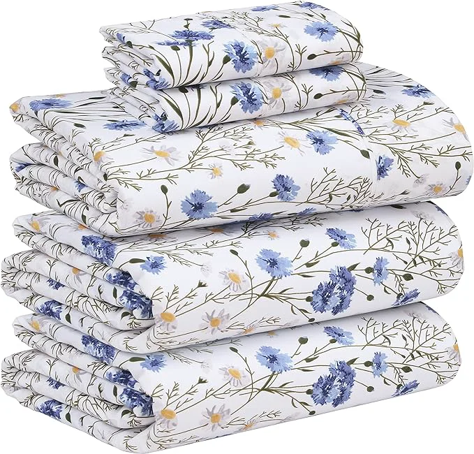 Smooth RUVANTI Cotton Sheets – Split King Size Percale Bedding Cooling amp Breathable Floral Design Durable with a Crisp Soft amp Comfortable Feel 16 quot Deep Pocket 5-Piece Set Sweet Pea