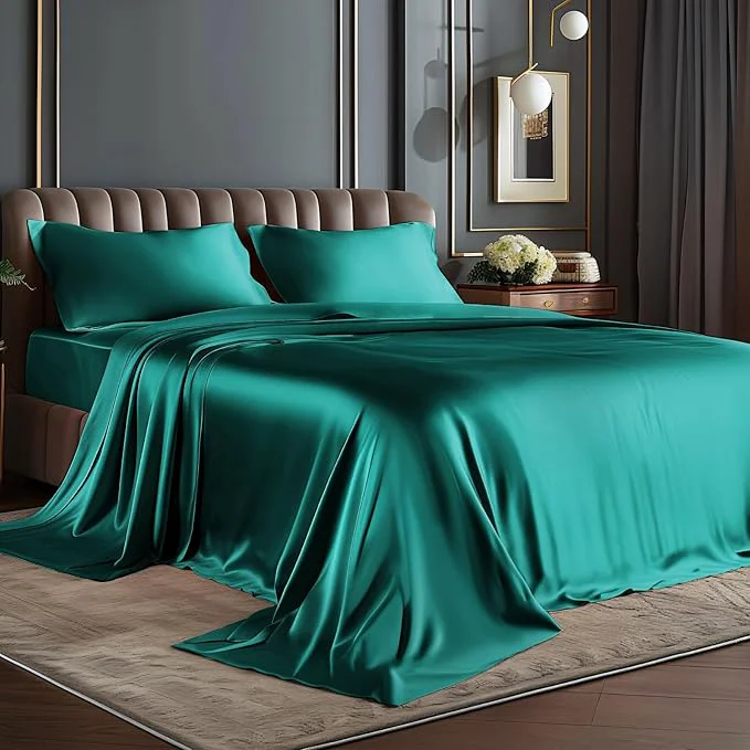 Smooth BEDELITE Satin Sheets Twin XL Size Bed Set Luxury Soft Teal Silky Sheets for Hair and Skin Similar to Silk Bed Sheets Set 3 Pieces （1 Deep Pocket Fitted Sheet 1 Flat Sheet and 1 Pillowcase） Fine Crafted