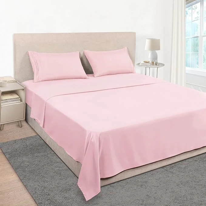 Reusable Mejoroom King Size Sheet Set – Soft Microfiber Bed Sheets Deep Pocket Fitted Sheet Soft Breathable Wrinkle amp Fade Resistant – 4 Piece King Blush Pink Artisan