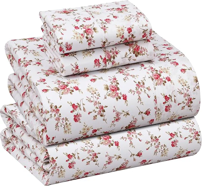 Certified RUVANTI Cotton Sheets – California King Percale Bedding Cooling amp Breathable Floral Design Durable with a Crisp Soft amp Comfortable Feel 14 quot Deep Pocket 4-Piece Set Bouquet Expertly Made