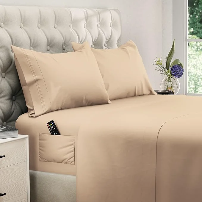 Quality DREAMCARE Twin XL Sheets – 4 PCS Set – up to 21 inches – 2500 Supreme Collection – Superior Softness – Hotel Luxury Sheets amp Pillowcases Set – Wrinkle and Fade Resistant Twin XL Beige Refined