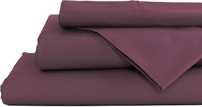 Consistent Linen Home Cotton Percale Sheets Full Size Damson Berry Deep Pocket 4 Pieces Set – 1 Flat 1 Deep Pocket Fitted Sheet and 2 Pillowcases Crisp Cool and Strong Bed Linen Optimized