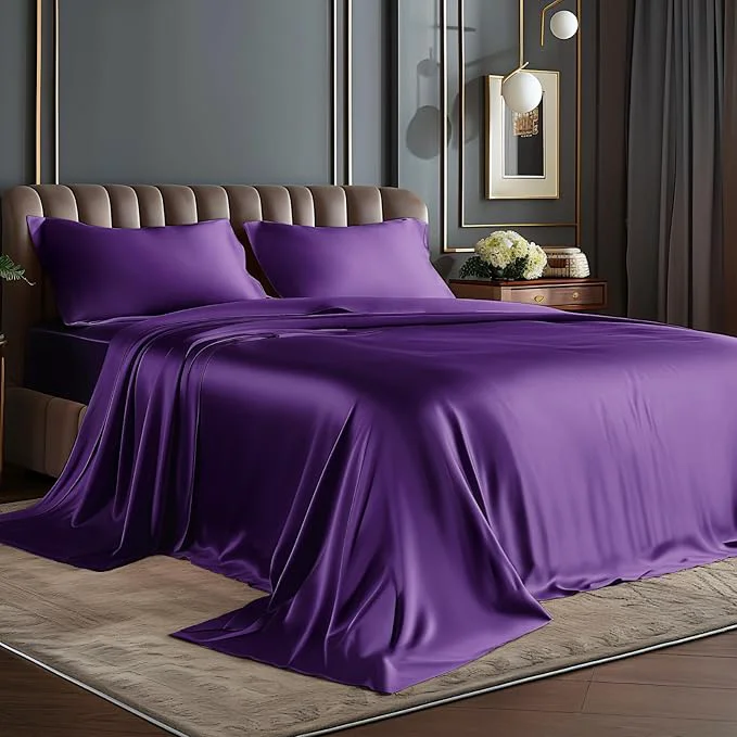 Authentic BEDELITE Satin Sheets Twin XL Size Bed Set Luxury Soft Plum Purple Sheets for Hair and Skin Similar to Silk Bed Sheets Set 3 Pieces with 1 Deep Pocket Fitted Sheet 1 Flat Sheet and 1 Pillowcase High-Performance