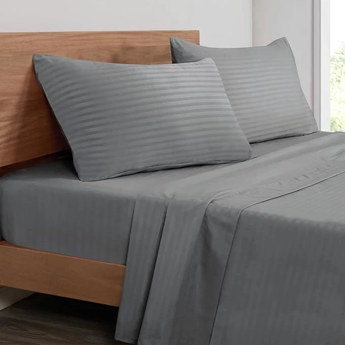 Clean Mejoroom Striped Grey-01 1800 Thread Count Queen Sheet Set – Hypoallergenic Deep Pocket Breathable Wrinkle amp Stain Resistant – 4 Piece Superior