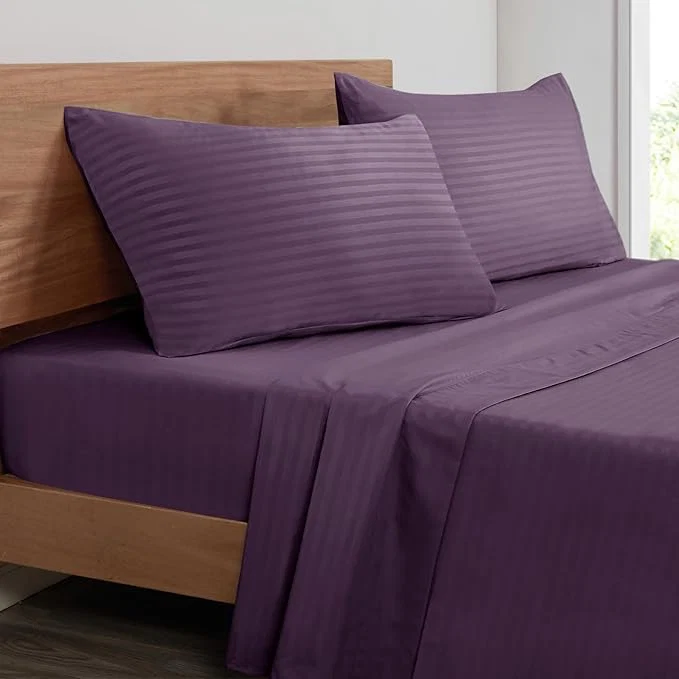 Consistent Mejoroom Striped King Size Bed Sheet Set – Hotel Luxury 1800 Bedding Sheets amp Pillowcases – 15 quot Deep Pocket Fitted Sheet Soft Breathable Wrinkle amp Fade Resistant – 4 Piece 02-Purple Traditional