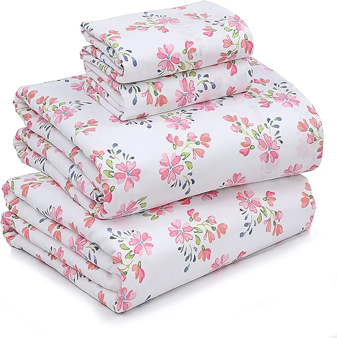 Versatile RUVANTI Cotton Sheets – King Size Percale Bedding Cooling amp Breathable Floral Design Durable with a Crisp Soft amp Comfortable Feel 16 quot Deep Pocket 4-Piece Set Bloomex Reusable