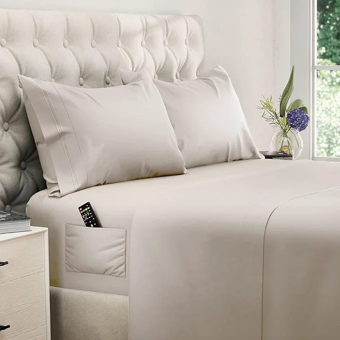 Specialty DREAMCARE Queen Size Sheets – Cooling Bed Sheets – 4pcs Set – up to 15 quot Deep Pocket Queen Sheet Set – Sheets Queen Size Bed – Soft amp Long Lasting Fine Microfiber with Side Pocket – Beige Fast