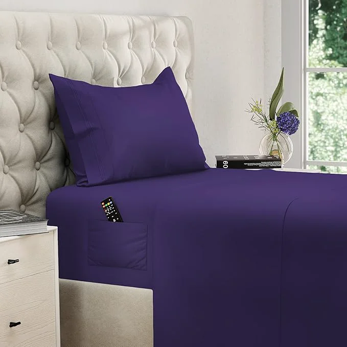 Exclusive DREAMCARE Twin XL Sheet Sets – 3pcs Cooling Sheets – up to 15 Deep Pocket Twin XL Sheets Set – Hotel Luxury Sheets amp Pillowcases – Superior Softness Fine Microfiber with Side Pocket – Purple Fine Crafted