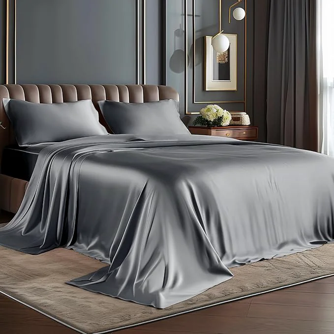 Original Design BEDELITE Satin Sheets Twin Size Bed Set Luxury Soft Dark Grey Silky Sheets for Hair and Skin Similar to Silk Bed Sheets Set 3 Pieces with 1 Deep Pocket Fitted Sheet 1 Flat Sheet and 1 Pillowcase Fast