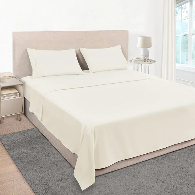Excellent Mejoroom King Size Bed Sheet Set – Hotel Luxury 1800 Bedding Sheets amp Pillowcases – 16 quot Deep Pocket Fitted Sheet Soft Breathable Wrinkle amp Fade Resistant – 4 Piece King Ivory Superior