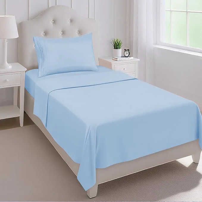 Refined Mejoroom Twin Sheet Set – Hotel Collection Twin Sheets – Bedding Sheets amp Pillowcases with Deep Pocket Fitted Sheet Breathable Wrinkle amp Fade Resistant – 3 Piece Light Blue Easy-to-Use