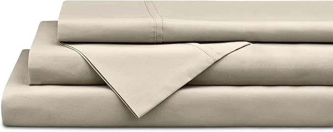 Classic Linen Home Cotton Percale Sheets Twin Size Light Taupe Deep Pocket 3 Pieces Set – 1 Flat 1 Deep Pocket Fitted Sheet and 1 Pillowcase Crisp Cool and Strong Bed Linen Exclusive
