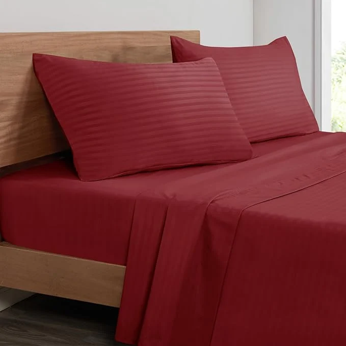 World-Class Mejoroom Striped Full Size Sheets – Extra Soft Full Size Bed Sheets – 16inches deep Pocket Full Sheet Set Breathable Wrinkle Fade and Stain Resistant – 4 Piece 02-Burgundy Effective