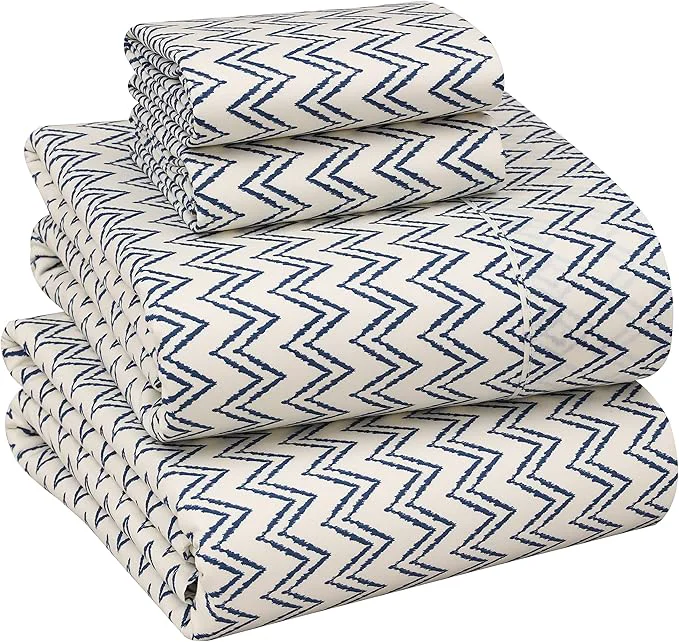 RUVANTI Cotton Sheets – Full Size Percale Bedding Cooling amp Breathable Floral Design Durable with a Crisp Soft amp Comfortable Feel 16 quot Deep Pocket 4-Piece Set Chevron Traditional