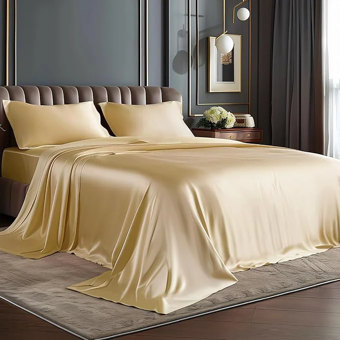 Easy-to-Use BEDELITE King Size Sheets Set Luxury Soft Champagne Satin Sheets for Hair and Skin Similar to Silk Bed Sheets Set 4 Pieces with 1 Deep Pocket Fitted Sheet 1 Flat Sheet and 2 Pillowcases Innovative