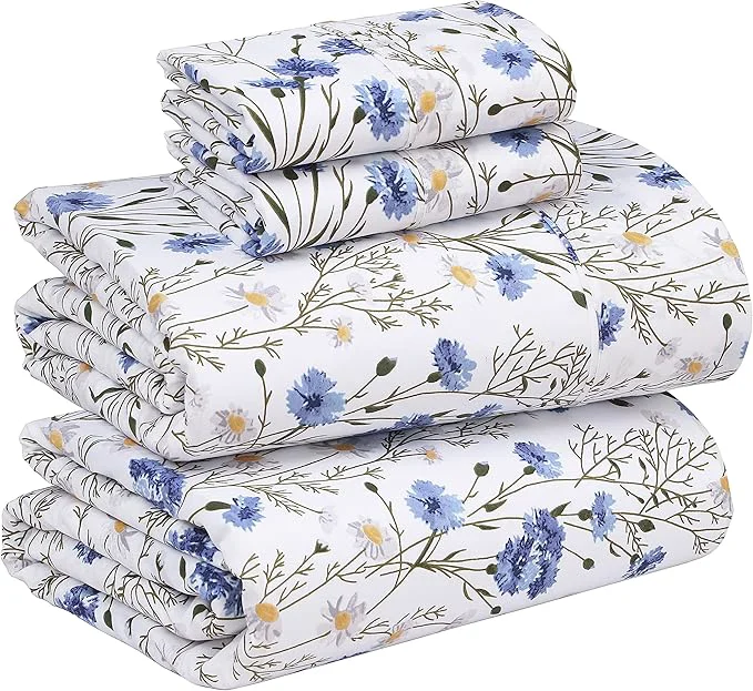 Recyclable RUVANTI Cotton Sheets – Full Size Percale Bedding Cooling amp Breathable Floral Design Durable with a Crisp Soft amp Comfortable Feel 16 quot Deep Pocket 4-Piece Set Sweet Pea Original