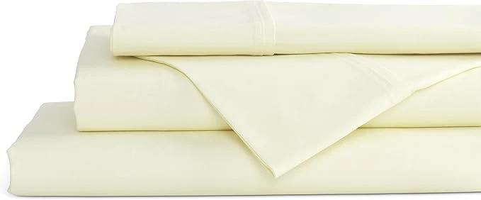 Original Design Linen Home Cotton Percale Sheets Full Size Cream Deep Pocket 4 Pieces Set – 1 Flat 1 Deep Pocket Fitted Sheet and 2 Pillowcases Crisp Cool and Strong Bed Linen Proven