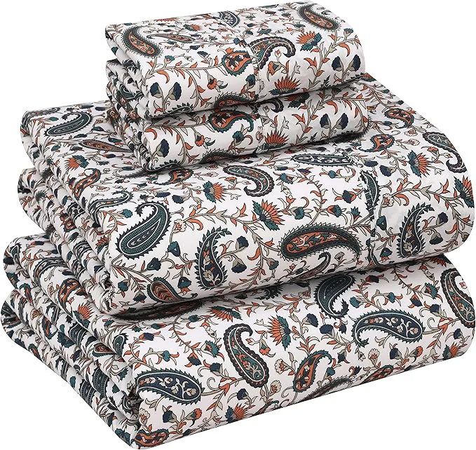 Exclusive RUVANTI Cotton Sheets – Queen Size Percale Bedding Cooling amp Breathable Floral Design Durable with a Crisp Soft amp Comfortable Feel 16 quot Deep Pocket 4-Piece Set Teal Paisley Refined