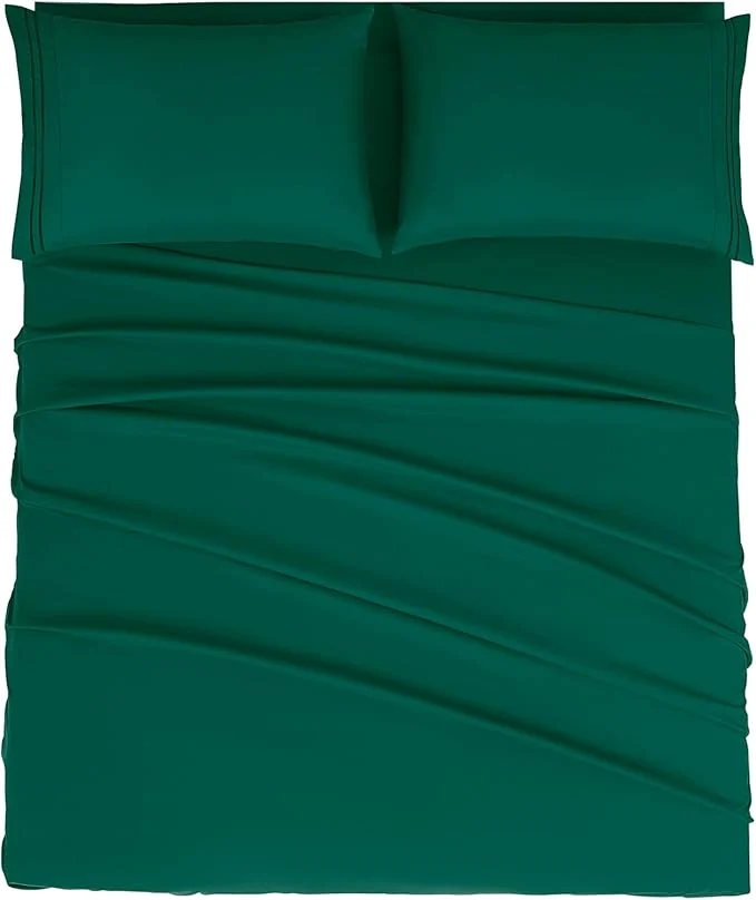 Relaxed Mejoroom Queen Size Sheet Set – Hotel Luxury 1800 Bedding Sheets amp Pillowcases – Deep Pocket Fitted Sheet Soft Breathable Wrinkle amp Fade Resistant – 4 Piece Queen Emerald Green Stylish