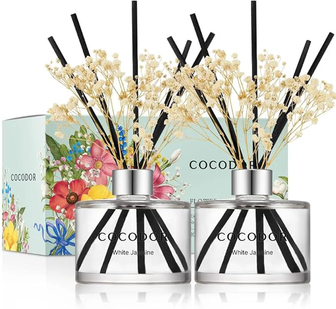 Comfortable COCODOR Preserved Flower Reed Diffuser White Jasmine 6.7oz 2Pack Home Fashionable