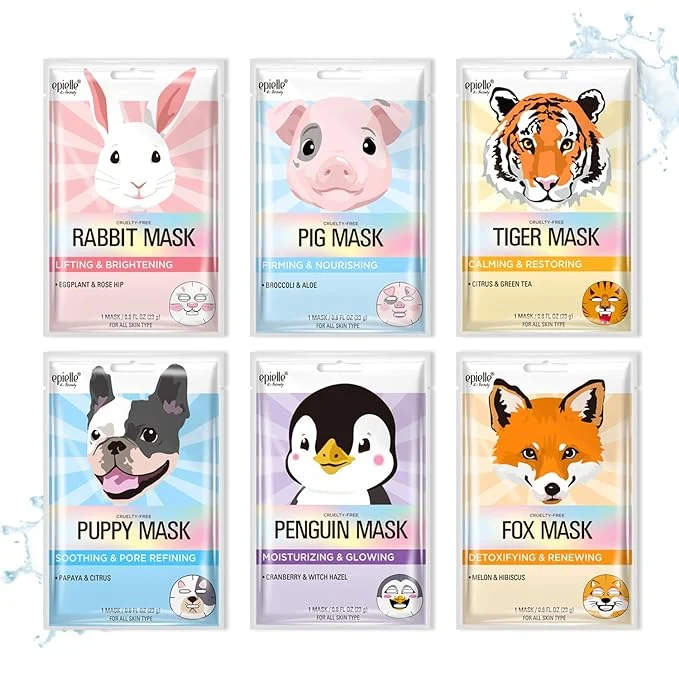 Next-Generation Epielle Character Face Mask Fuzzy Friends 6 Pack Fun Effective Korean Skin Green