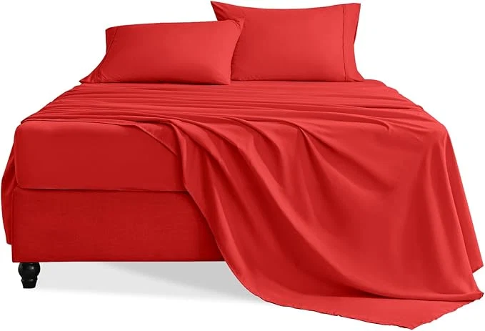 Superior Full Size Bed Sheets Set 4 Pieces Hotel Luxury Soft Microfiber Bed Sheets Set Up to 16 quot Deep Pockets Oeko-Tex Sheets with Elastic Breathable Wrinkle Red Full Long-Lasting