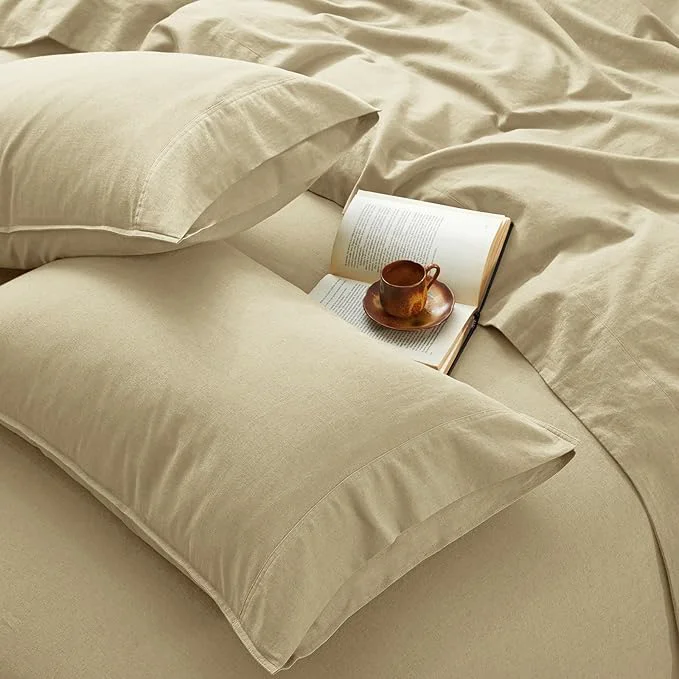 Smart 4Pcs Organic Linen Sheets King Size French Linen from Normandy Breathable Linen Yellow King Sheet Set with 16 Inch Deep Pocket 1 Flat Sheet 1 Fitted Sheet 2 Pillowcases Elite
