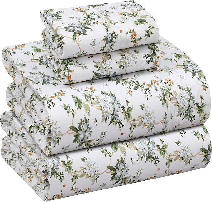 Reliable RUVANTI Cotton Sheets – Queen Size Percale Bedding Cooling amp Breathable Floral Design Durable with a Crisp Soft amp Comfortable Feel 16 quot Deep Pocket 4-Piece Set Heritage Relaxed