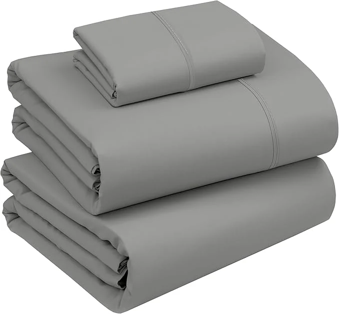 Excellent RUVANTI Cotton Sheets – Twin Size Percale Bedding Cooling amp Breathable Durable with a Crisp Soft amp Comfortable Feel 16 quot Deep Pocket 3-Piece Set Mist Grey Fast
