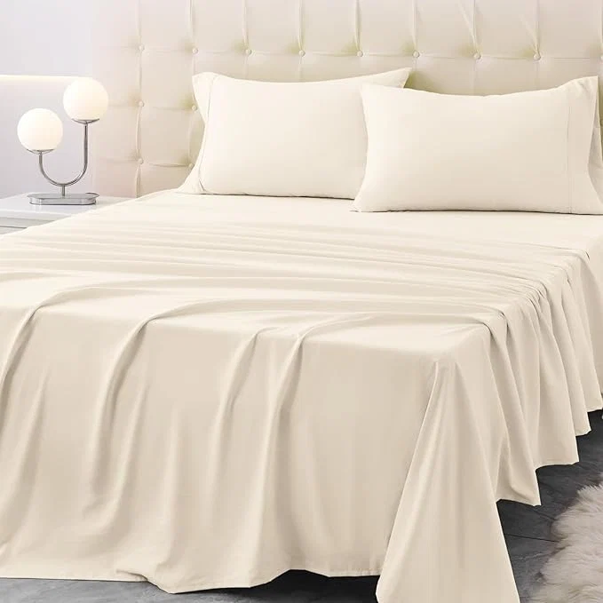 Smart Twin XL Size Bed Sheet Set – 3 Piece Soft Microfiber Sheets with Deep Pockets Cooling Technology and Wrinkle- Pillowcase. Hotel-Quality Durable Bedding Cream Responsible