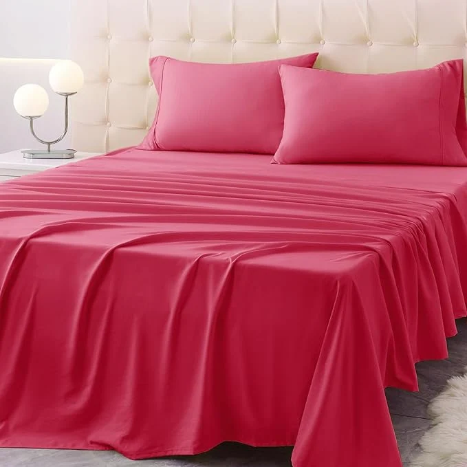 Casual Queen Size Bed Sheet Set – 4 Piece Soft Microfiber Sheets with Deep Pockets Cooling Technology and Wrinkle- Pillowcase. Hotel-Quality Durable Bedding Viva Magenta Refined