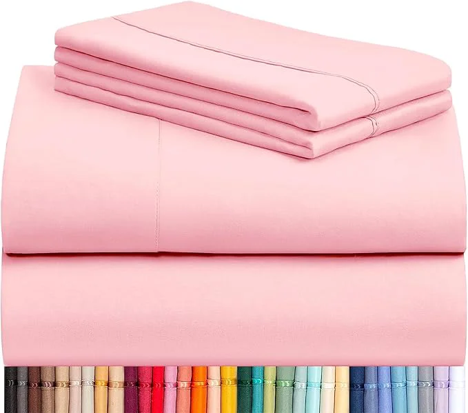 Natural LuxClub 4 PC Sheet Set Bed Sheets Deep Pockets 16 quot Eco Friendly Wrinkle Cooling Machine Washable Hotel Bedding Silky Soft – Baby Pink Queen Reusable