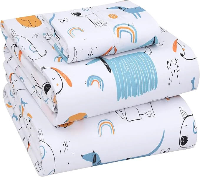 Eco-Friendly RUVANTI Cotton Sheets – Twin Size Percale Bedding Cooling amp Breathable Floral Design Durable with a Crisp Soft amp Comfortable Feel 16 quot Deep Pocket 3-Piece Set Puppy Me Relaxed