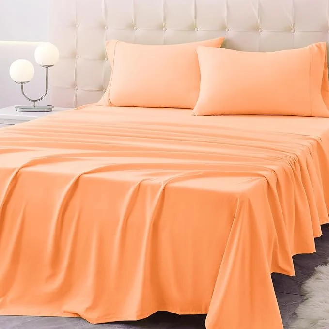 Genuine California King Size Bed Sheet Set – 4 Piece Soft Microfiber Sheets with Deep Pockets Cooling Technology and Wrinkle- Pillowcase. Hotel-Quality Durable Bedding Peach Fuzz Secure