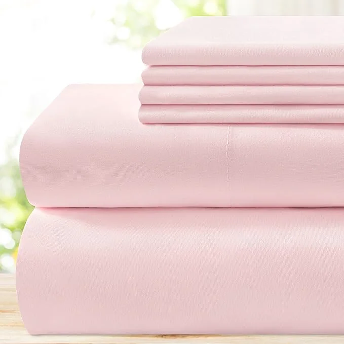 Premium Material BYSURE 4 Pieces Bed Sheets Set Twin Light Pink – Super Soft 1800 Thread Count Microfiber Sheets with Deep Pockets Wrinkle amp Fade Resistant Organic
