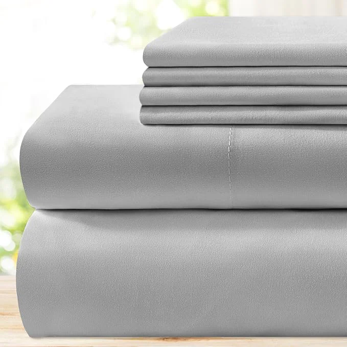 Comfortable BYSURE Hotel Luxury Bed Sheets Set 4 Pieces Twin Light Gray – Super Soft 1800 Thread Count Microfiber Sheets with Deep Pockets Wrinkle amp Fade Resistant Modern