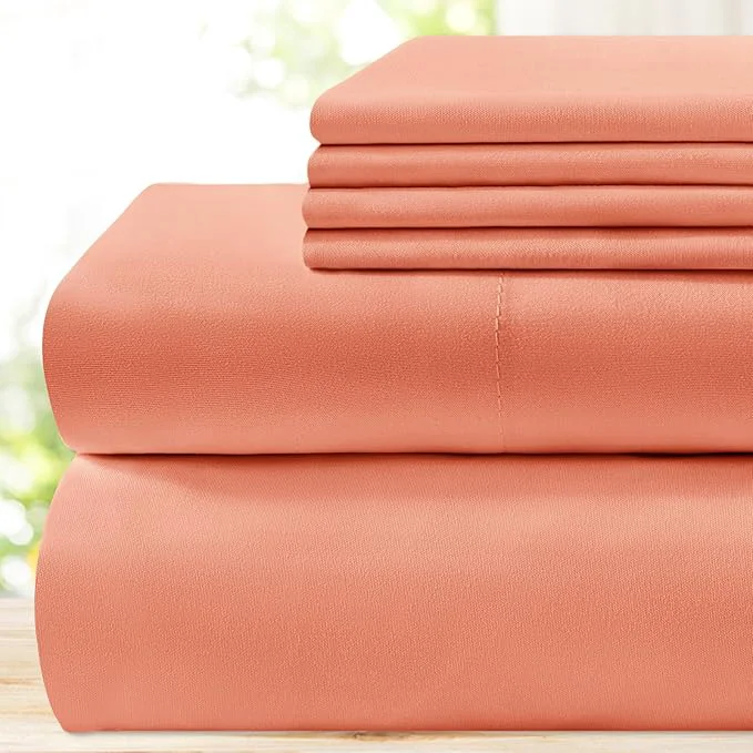 Environmentally Friendly BYSURE 6 Pieces Bed Sheets Set King Coral – Super Soft 1800 Thread Count Microfiber Sheets with Deep Pockets Wrinkle amp Fade Resistant Original