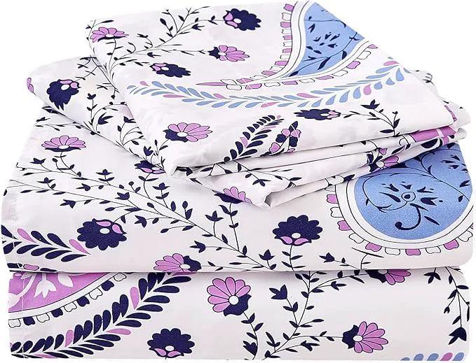 Expertly Made JSD Paisley Floral Printed Sheet Set King Size 4 Piece Soft Pattern Microfiber Sheets Extra Deep Pocket Outstanding