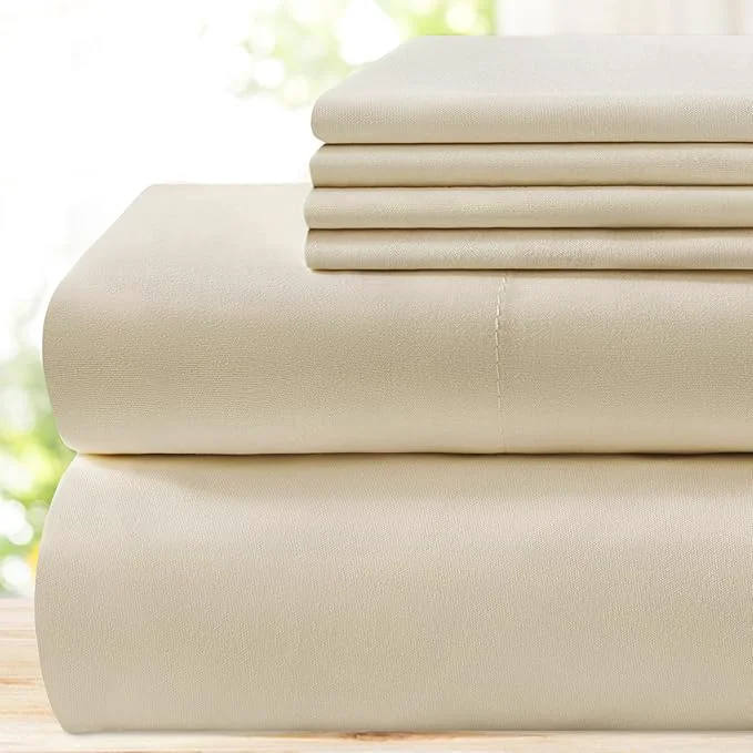 Exceptional BYSURE 6 Pieces Bed Sheets Set King Cream Beige – Hotel Luxury Super Soft 1800 Thread Count Microfiber Sheets with Deep Pockets Wrinkle amp Fade Resistant Long-Lasting