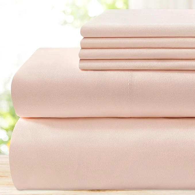 Professional BYSURE 6 Pieces Bed Sheets Set King Peach – Hotel Luxury Super Soft 1800 Thread Count Microfiber Sheets with Deep Pockets Wrinkle amp Fade Resistant High-Performance