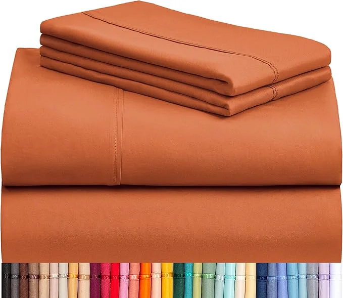 Fine LuxClub 4 PC King Size Sheet Set Deep Pockets 18 quot Wrinkle Cooling Sheets Machine Washable Hotel Bedding Silky Soft – Autumn Orange King Effective