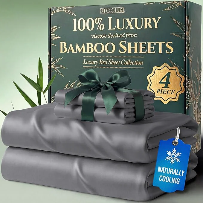 Dependable DECOLURE Viscose Derived from Bamboo Sheets Twin Size – Luxury 4 Pc Naturally Cooling Sheets Ultra Soft Bed Set – Deep 17 quot Pockets Durable Double Stitching Oeko Tex Standard Midgrey Smart