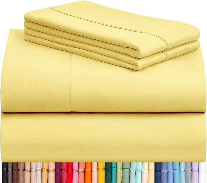 Elite LuxClub 4 PC Sheet Set Bed Sheets Deep Pockets 16 quot Eco Friendly Wrinkle Cooling Machine Washable Hotel Bedding Silky Soft – Lemon Queen Solid